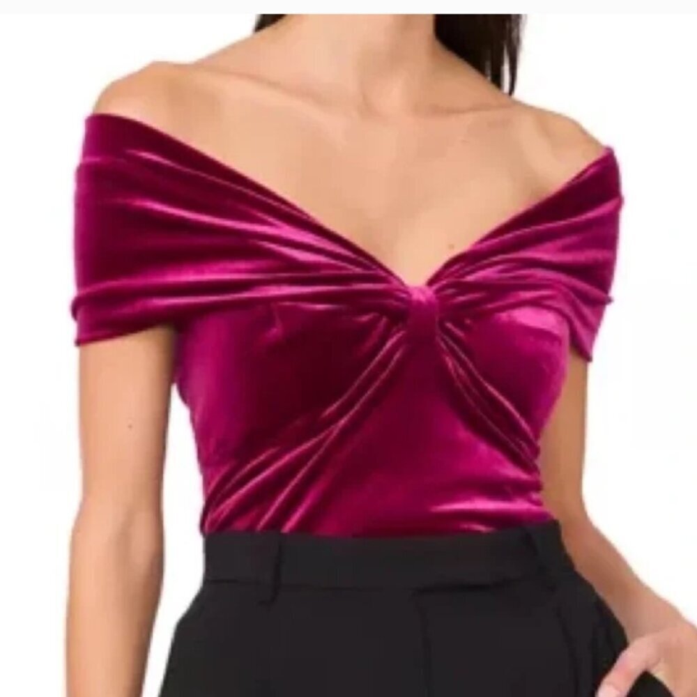 Parker The Kari Rib Velvet Bow Top in Magenta, Size Small, New With Tags (NWT)